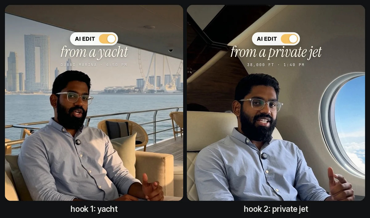 the two openings of the reel: hook 1 on the yacht, hook 2 in the private jet