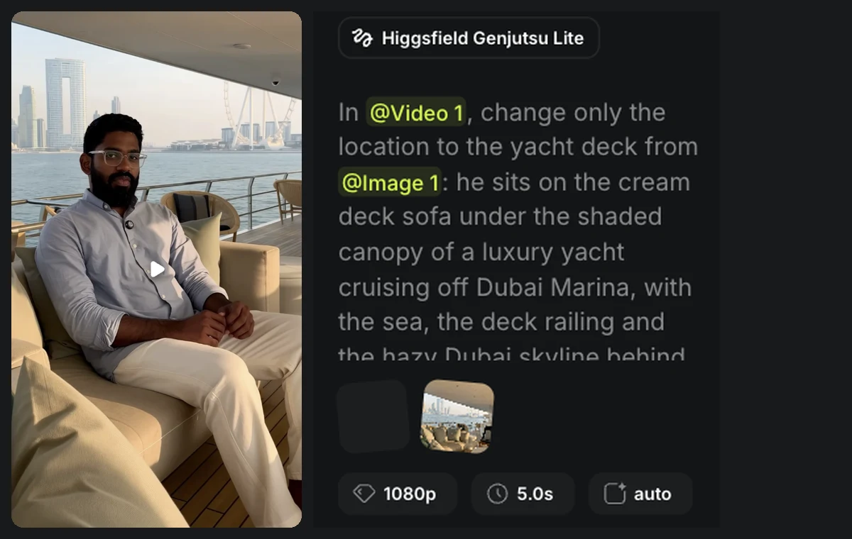 my yacht result in higgsfield genjutsu lite, next to the prompt i used