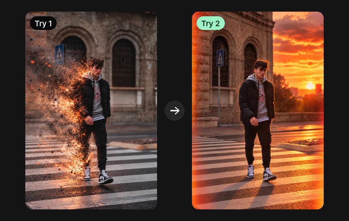 Two tries of /firefade: embers, then a sunset glow