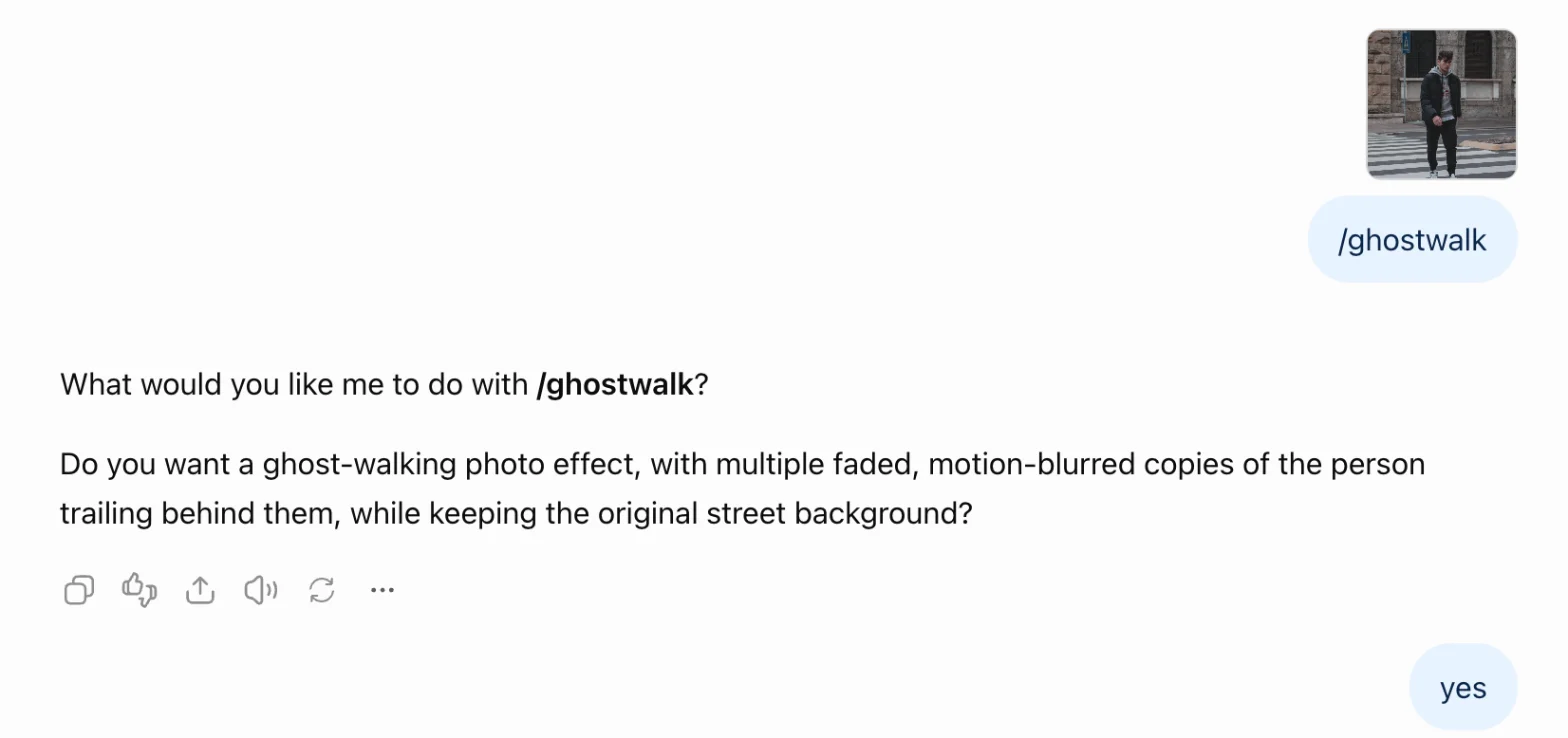 ChatGPT replying: What would you like me to do with /ghostwalk?