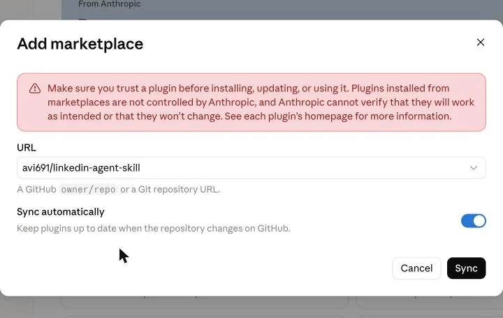 Paste the repo, click Sync